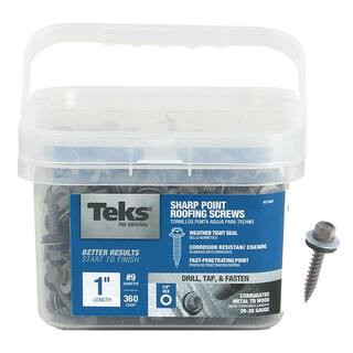 Teks #9-15 x 1 in. External Hex Washer Head Sharp Point Roofing Screw (360-Pack) 21401 - The Home... | The Home Depot