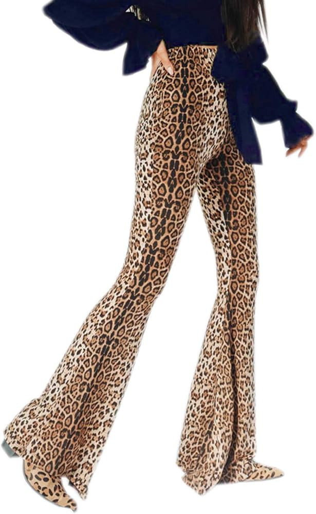 Pantalones acampanados de cintura alta con estampado de leopardo para mujer, pantalones de pierna... | Amazon (US)