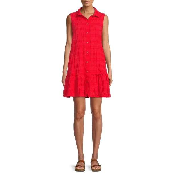 Time and Tru Women's Sleeveless Shirt Dress | Walmart (US)