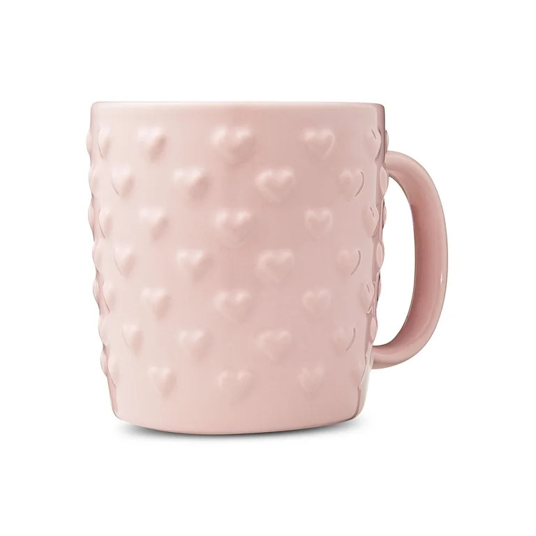 Valentine's Day 15 oz Embossed Heart Pink Glazed Simply Us Mug, by Way To Celebrate | Walmart (US)