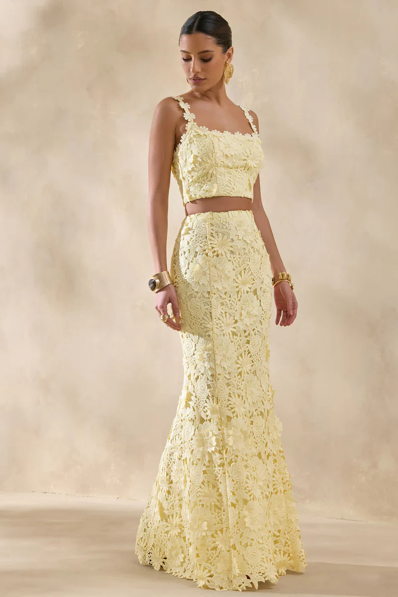 Esmara  Lemon Lace Maxi Skirt | Club L London