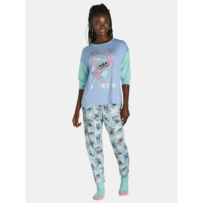 Disney Women's Stitch Lounge Top and Pants with Socks Set, 3-Piece, Sizes XS-3X | Walmart (US)
