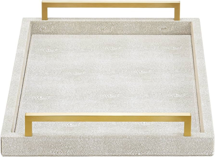Ivory Shagreen Decorative Tray Large Rectangle Coffee Table Tray for Ottoman Faux Leather Serving... | Amazon (US)