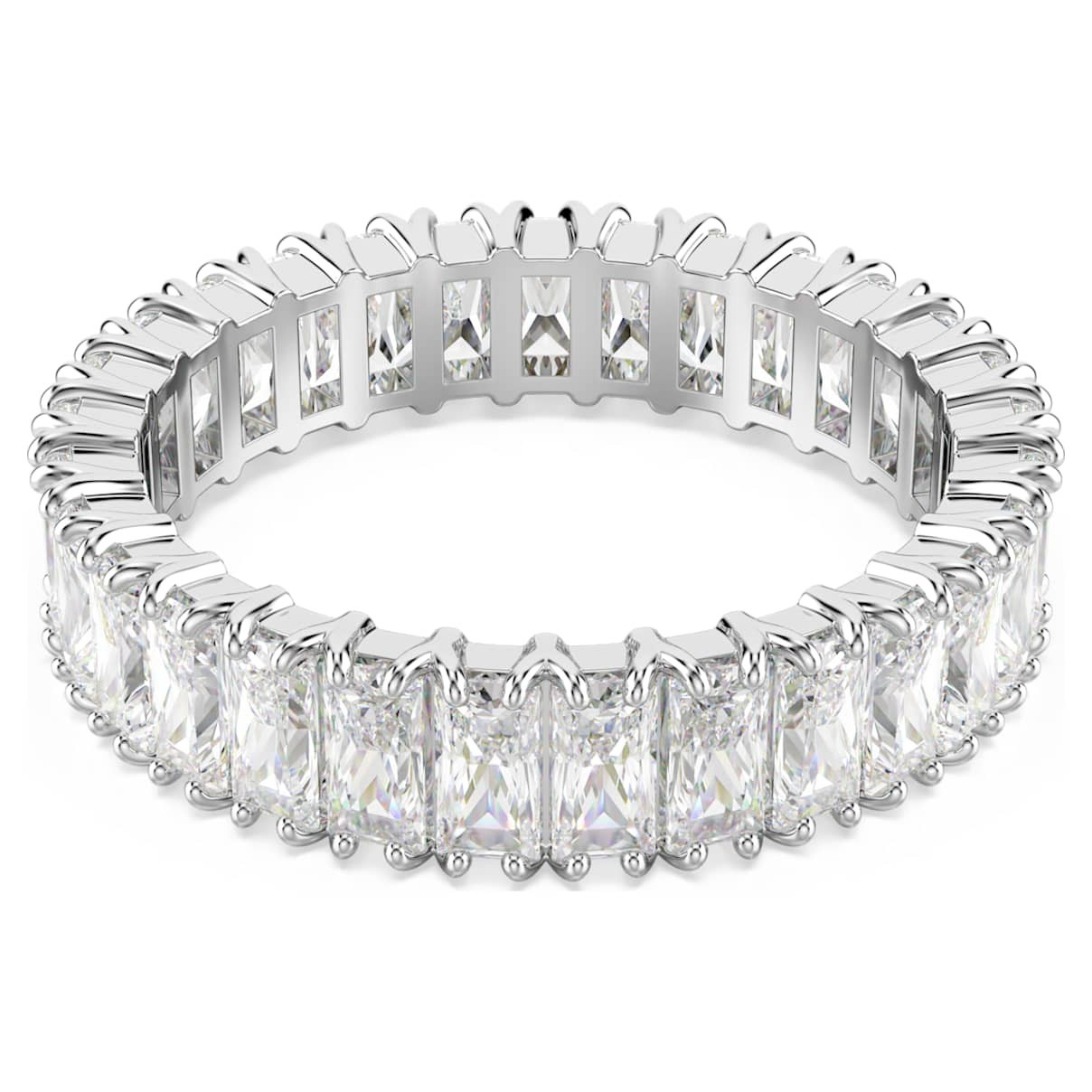 Matrix ring, Baguette cut, White, Silver-tone finish | SWAROVSKI