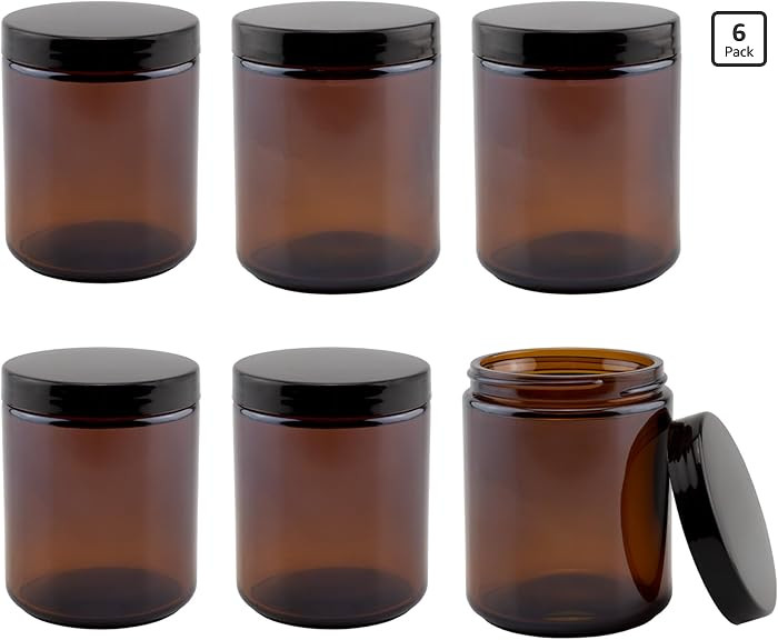 Cornucopia Brands 8oz / 9oz Amber Glass Jars (Pack of 6) Straight Sided Cosmetic Jars, Great for ... | Amazon (US)