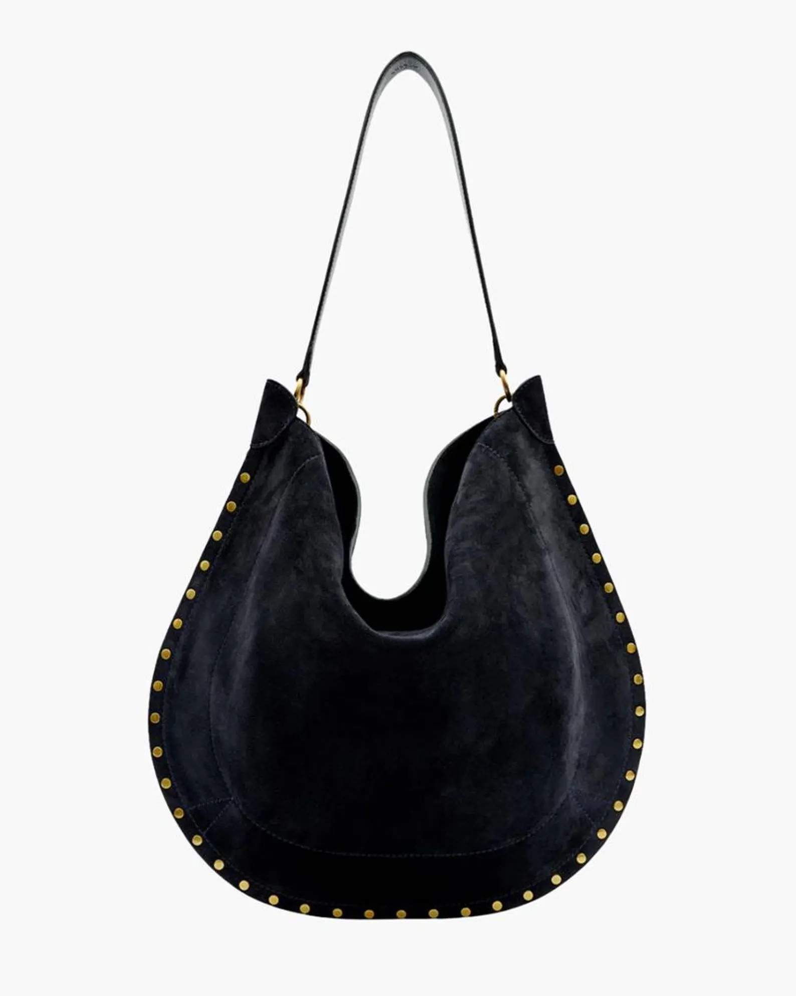 Black Suede Hobo Bag, Gold Stud Accents, Soft Leather Shoulder Bag | Etsy (Global)