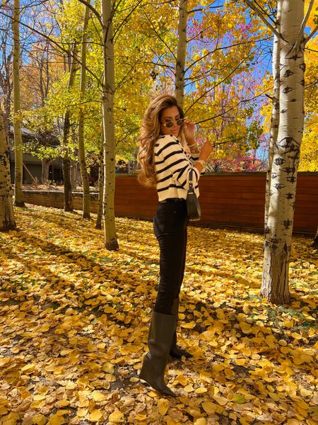Wearing a size small in cardigan and size 25 in jeans. Boots are TTS. 

Fall fashion, fall boots, black boots, black jeans, cardigan, striped cardigan, fall outfit with black boots, cardigan outfit inspo, how to wear tall boots, gold earrings, fall lookbook, flattering black jeans, Aspen fashion, Prada, flattering jeans, Emily Ann Gemma 

#LTKstyletip