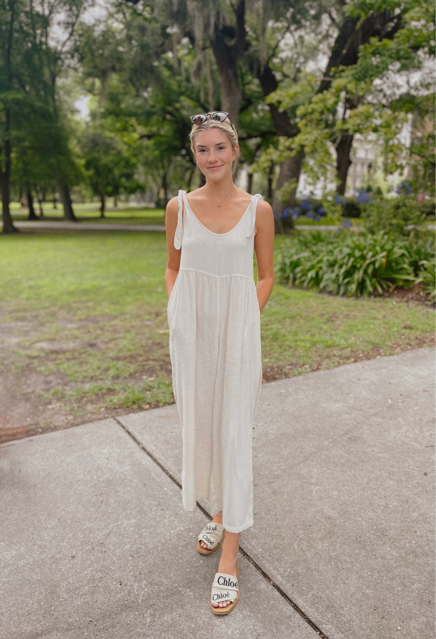 I feel like this linen jumpsuit was made for me! The shoulder straps are tie adjustable making the perfect fit.
It’s true to size, flowy, and breathable.

Summer vacation outfits easy outfits Savannah georgia 

#LTKFindsUnder100 #LTKTravel #LTKShoeCrush