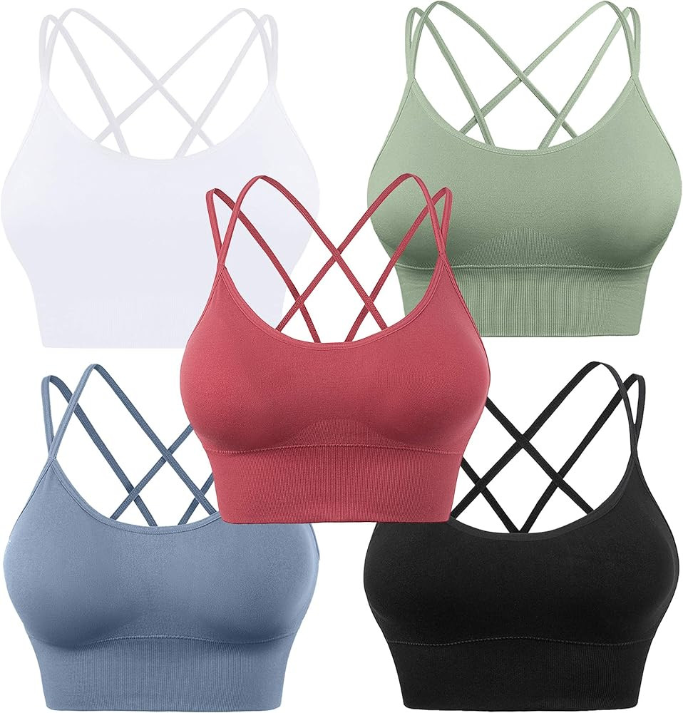 Evercute Cross Back Sport Bras Padded Strappy Criss Cross Cropped Bras for Yoga Workout Fitness L... | Amazon (US)