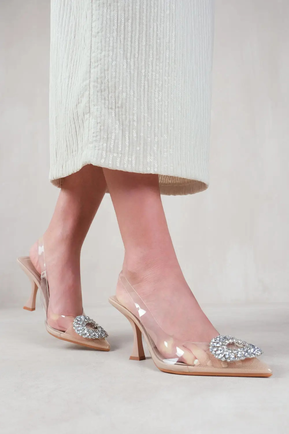 Sandals | 'Opal' Perspex Low Heel Sandals With Embellished Detail | Where's That From | Debenhams UK