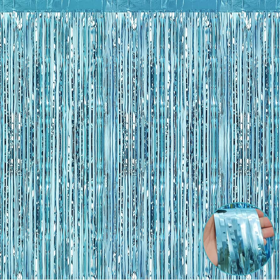 HalloweenDecorate 4 Pack Light Blue Foil Fringe Curtain Backdrop, 3.28Ftx8.2Ft Metallic Tinsel St... | Amazon (US)