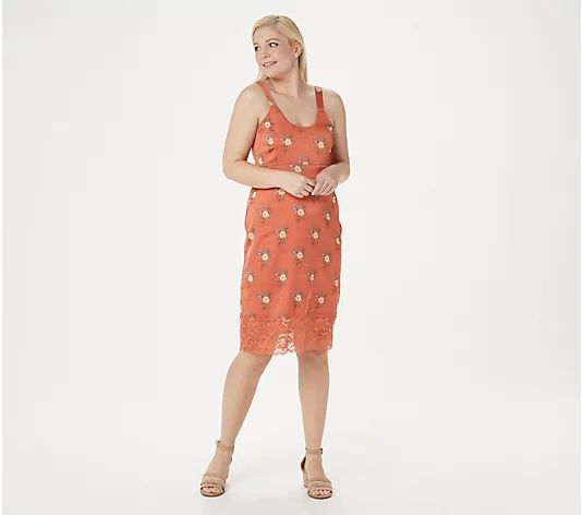 Laurie Felt Sleeveless Slip Dress with Lace Hem | QVC