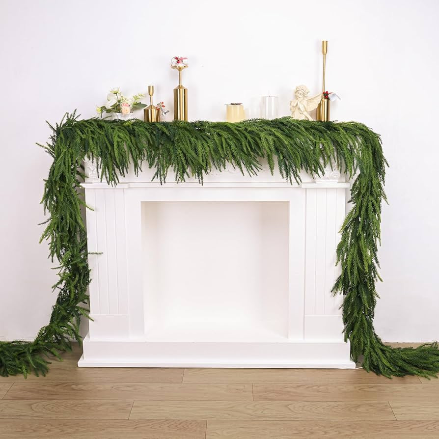 1 Pcs Artificial Norfolk Pine Garlands Christmas, 15 FT Dense Real Touch Winter Pine Garland Orna... | Amazon (US)