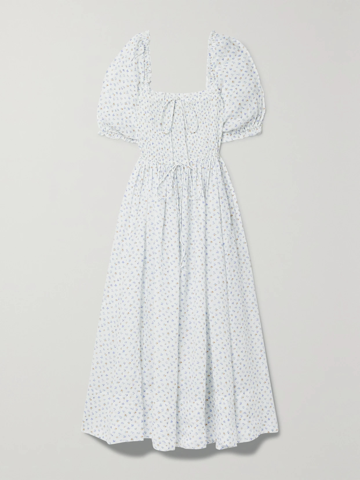 DÔEN - Siena Shirred Floral-print Ramie Maxi Dress - White | NET-A-PORTER (US)