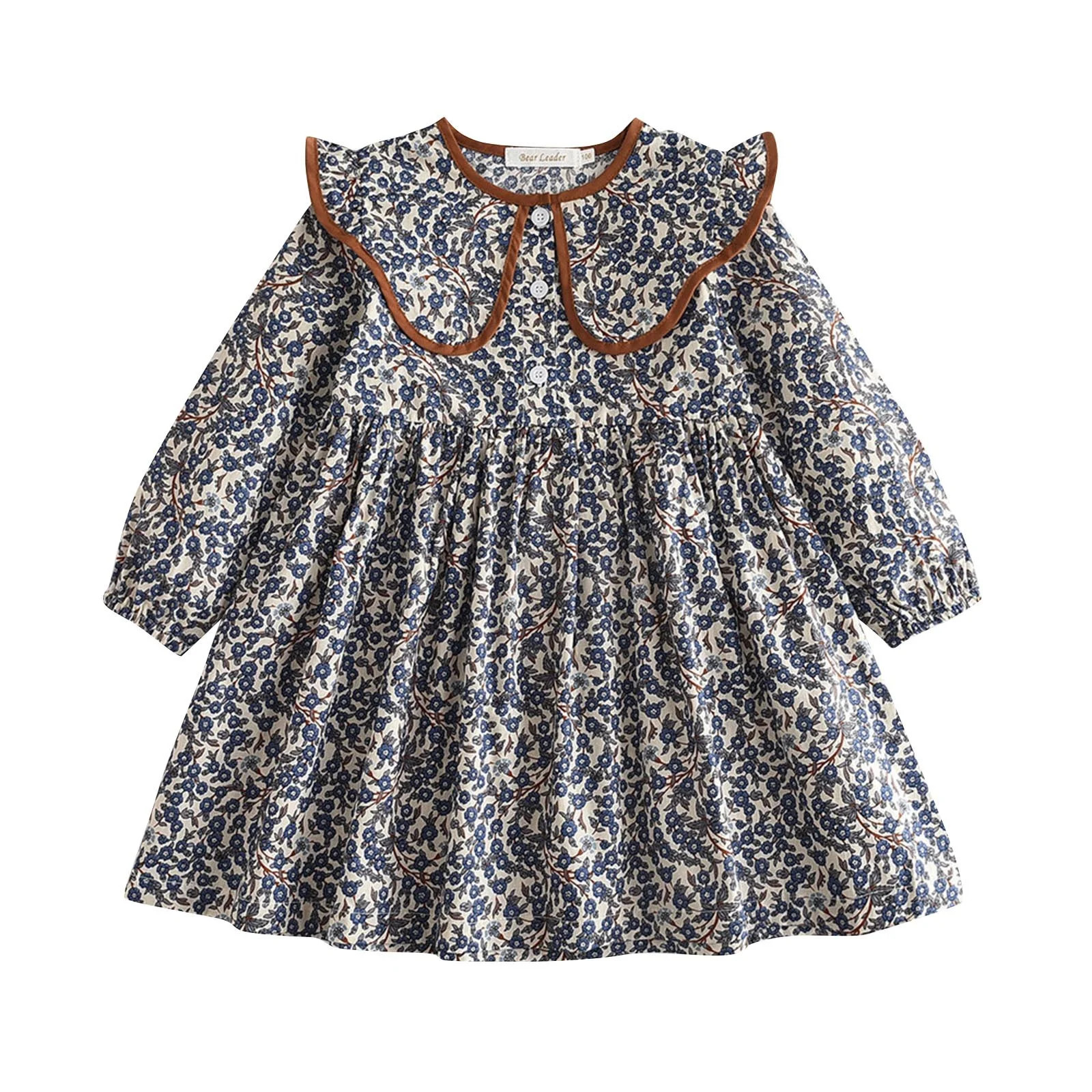 Odeerbi Toddler Girls Cute Floral Dresses Spring Fall Peter Pan Collar Cotton Dress Round Neck Lo... | Walmart (US)