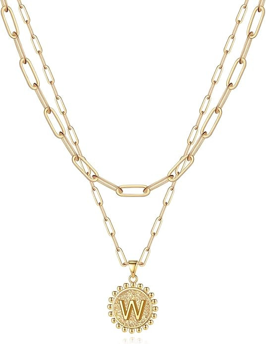 Yoosteel Gold Initial Necklaces for Women, 14K Gold Plated Dainty Layering Paperclip Link Chain N... | Amazon (US)