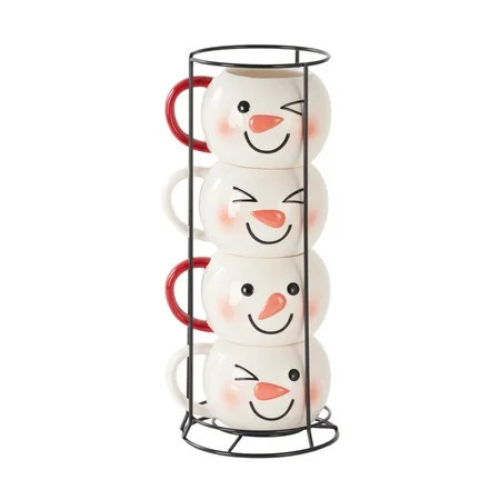 Holiday Time Ceramics 12 Oz Snowman Stacking Mug Stack, Set of 4 | Walmart (US)