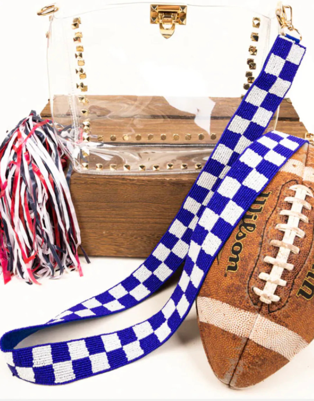 Blue and White Check Seed bead Purse Strap | Etsy (US)