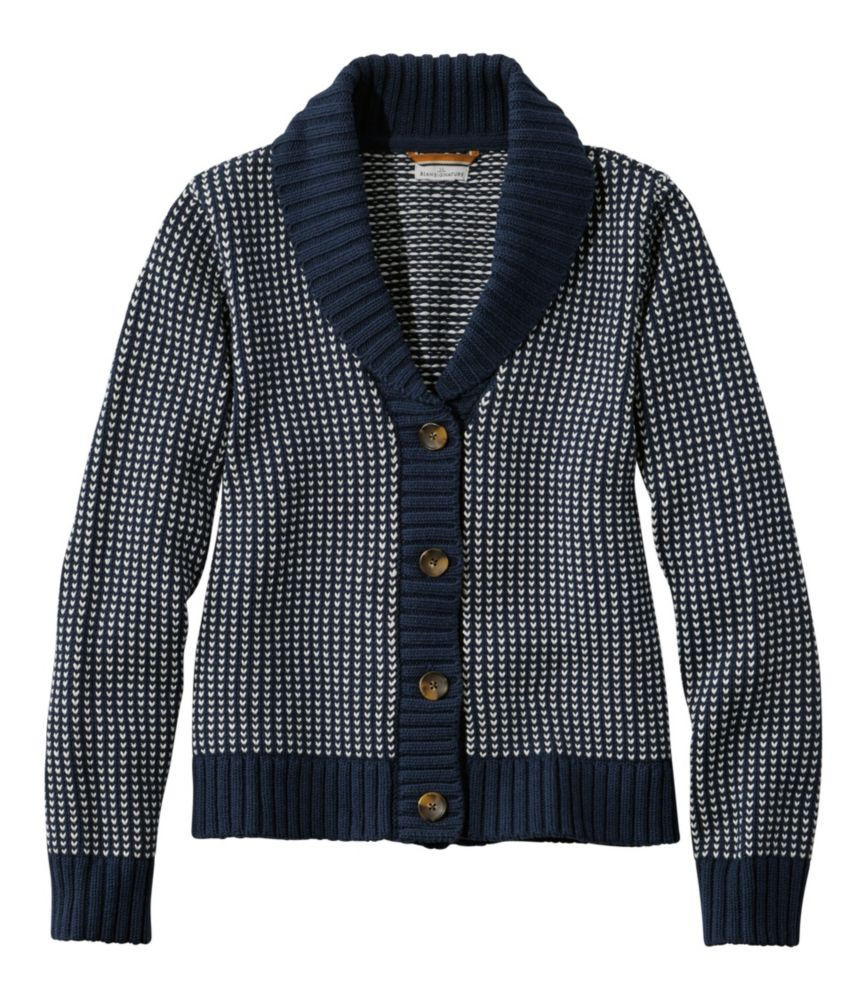 Women's Signature Original Cotton Sweater, Shawl Cardigan Sweater Bird's-Eye Navy Birdseye Medium, Cotton/Yarns L.L.Bean | L.L. Bean