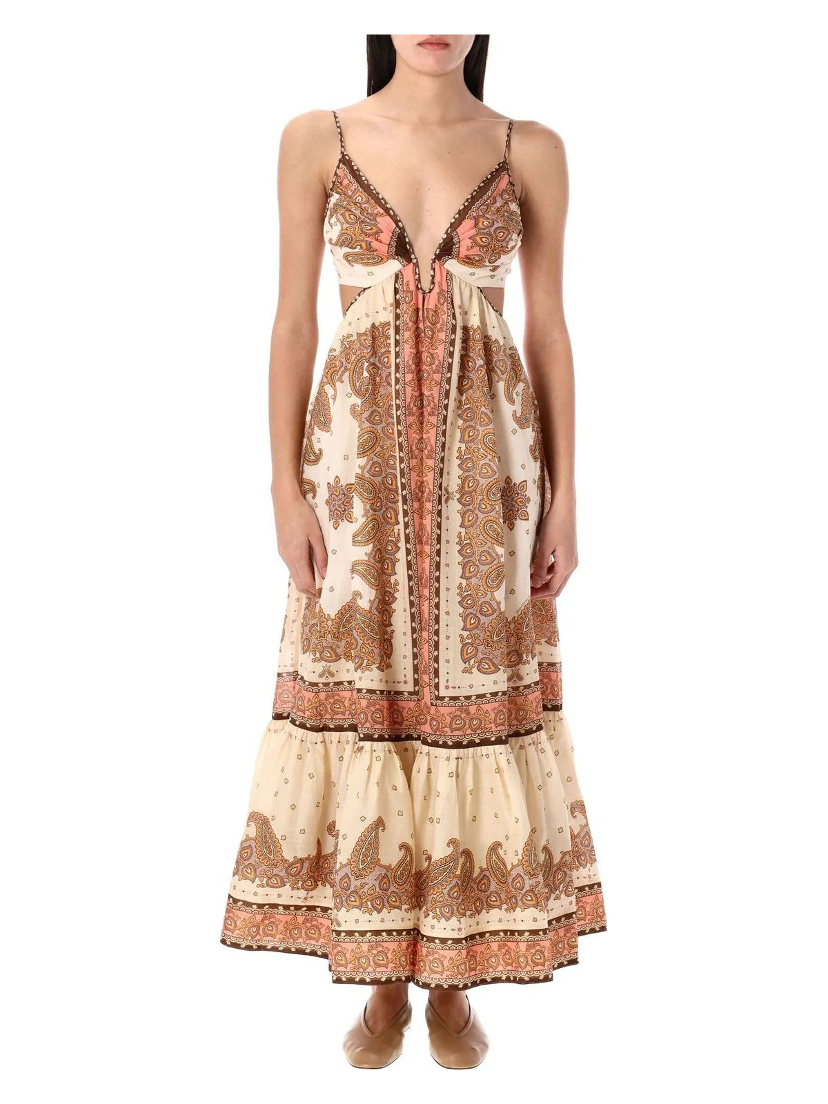 Zimmermann Women's Maxine Plunge Maxi Dress in Ornage Pasley | 25P1746DRS254 Color ORP | LOZURI