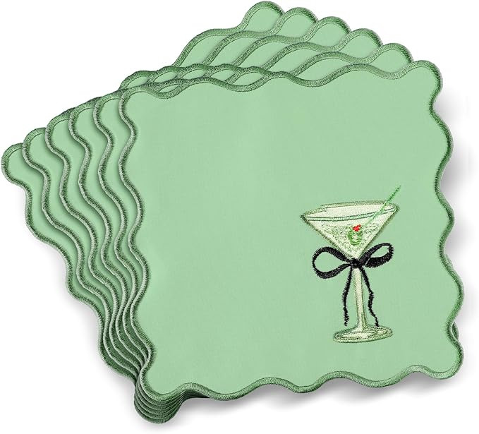 12 Pcs Martini Cocktail Napkins Cloth Scalloped Embroidery a Tini Bit Older Party Supplies 6"x6" ... | Amazon (US)