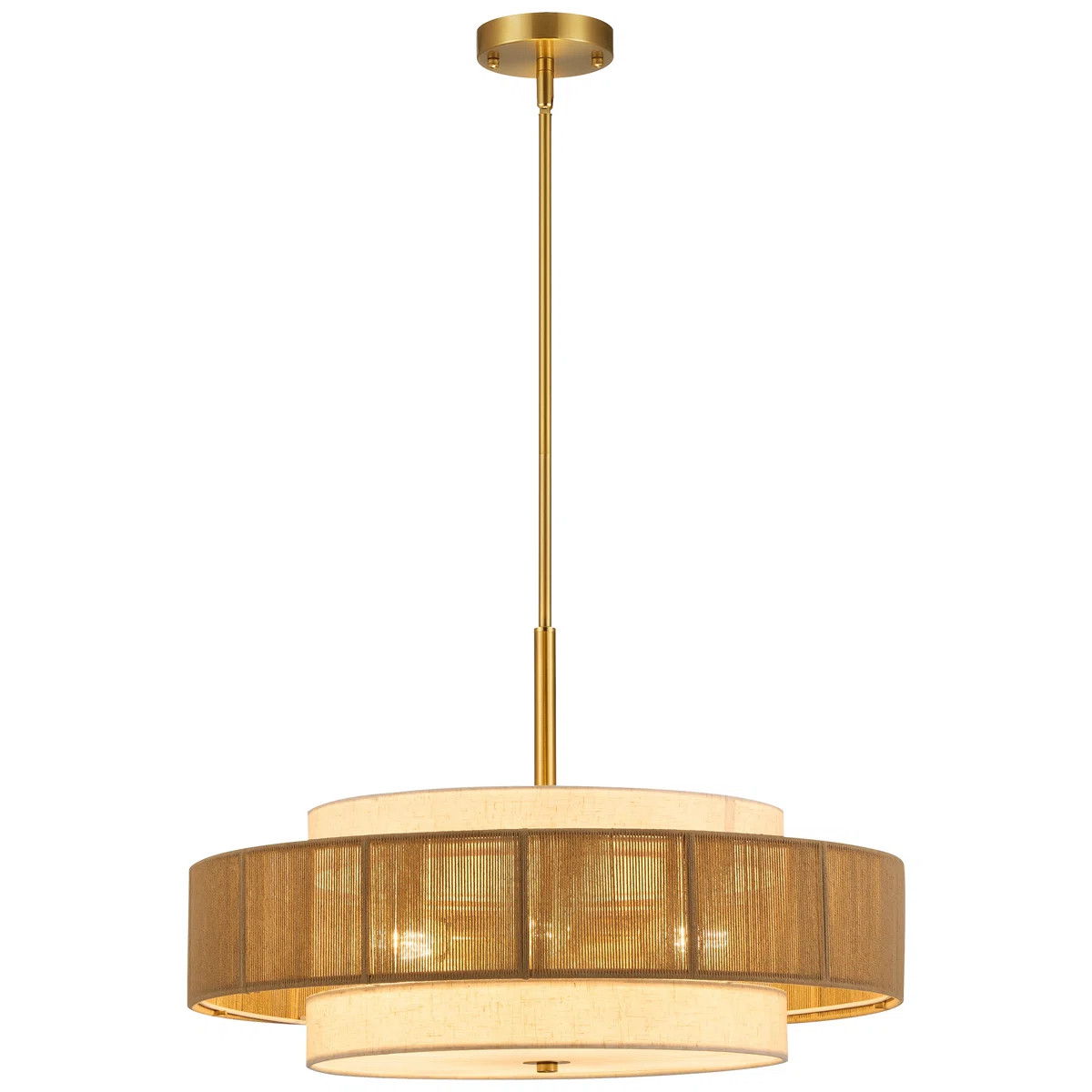 6-Light Dimmable Natural Rope Drum Pendant Chandelier in Brass | Wayfair North America