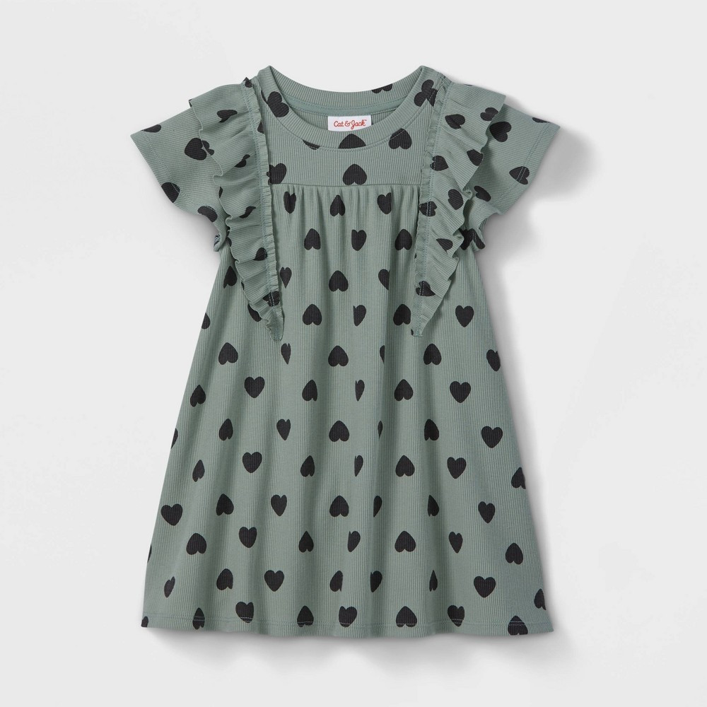 Toddler Girls' Heart Ruffle Ribbed Short Sleeve Dress - Cat & Jack Green 3T | Target