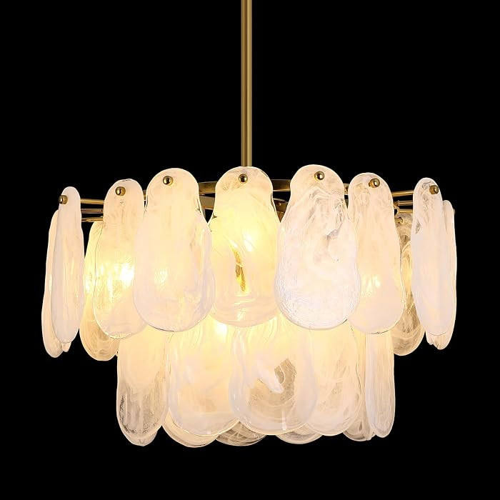Modern Crystal Glass Chandelier, 17.7" Gold Luxury Hanging Pendant Light Fixture, 6-Light Round C... | Amazon (US)
