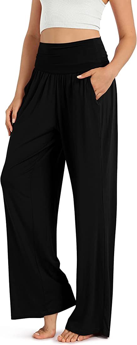 ODODOS Women's Wide Leg Palazzo Lounge Pants with Pockets Light Weight Loose Comfy Casual Pajama Pan | Amazon (US)