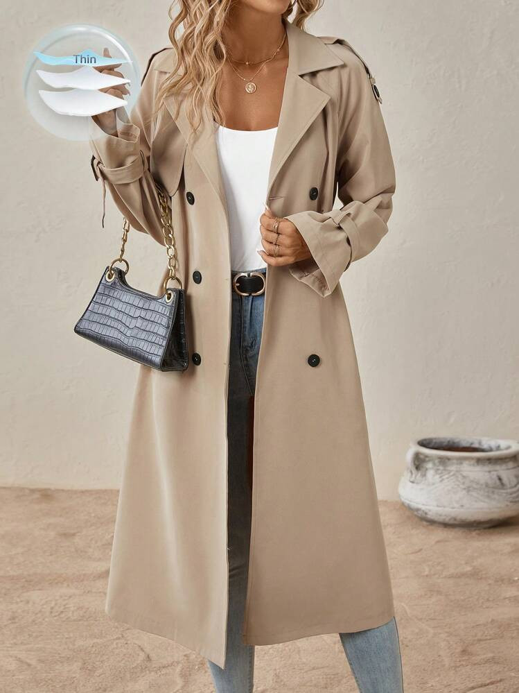 SHEIN Clasi Raglan Sleeve Double Breasted Belted Trench Coat In Fall/Winter | SHEIN