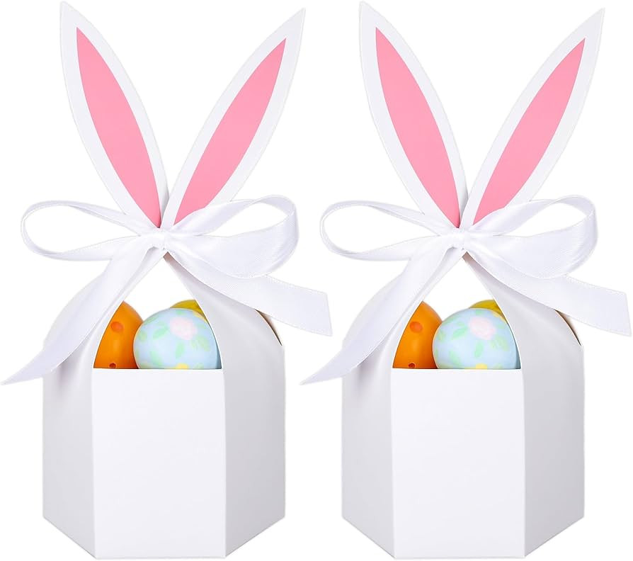 JarThenaAMCS 20Pcs Easter Bunny Treat Boxes Cute Rabbit Ears Paper Box with Ribbon Egg Hunt Baske... | Amazon (US)