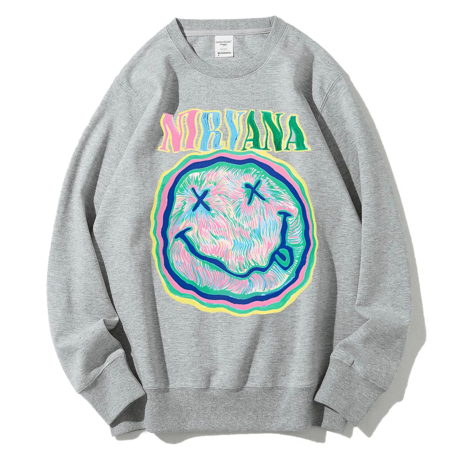 CustomMagic Unisex Nirvana Sweatshirt Smiley Face Print Casual Trendy Crewneck Long Sleeve Pullov... | Walmart (US)