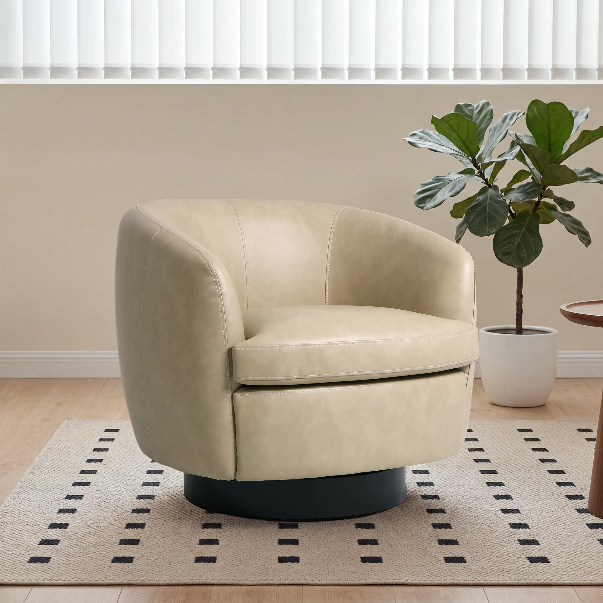 Swivel Barrel Accent Chair, Comfy Modern Upholstered Round Faux Leather Reading Arm Chair for Liv... | Amazon (US)