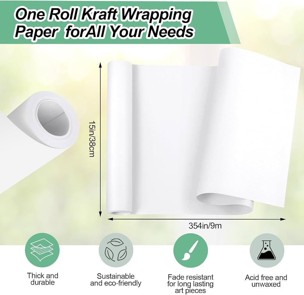 Phinus Craft Paper Roll 15''×354'', Industrial-Grade Kraft Paper Roll, White Easel Paper Roll fo... | Amazon (US)