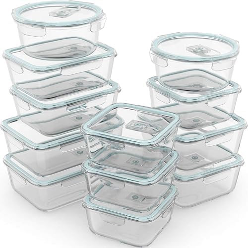 Razab 24 Pc Airtight Glass Food Storage Containers - Glass Meal Prep Containers - Freezer to Oven... | Amazon (US)