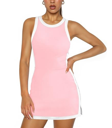 Amazon.com: Hragc Womens Backless Tennis Dress with Built in Shorts Pocket Workout Red Sleeveless... | Amazon (US)
