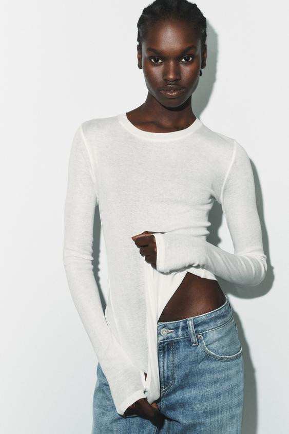 COTTON LONG SLEEVE T-SHIRT | Zara UK