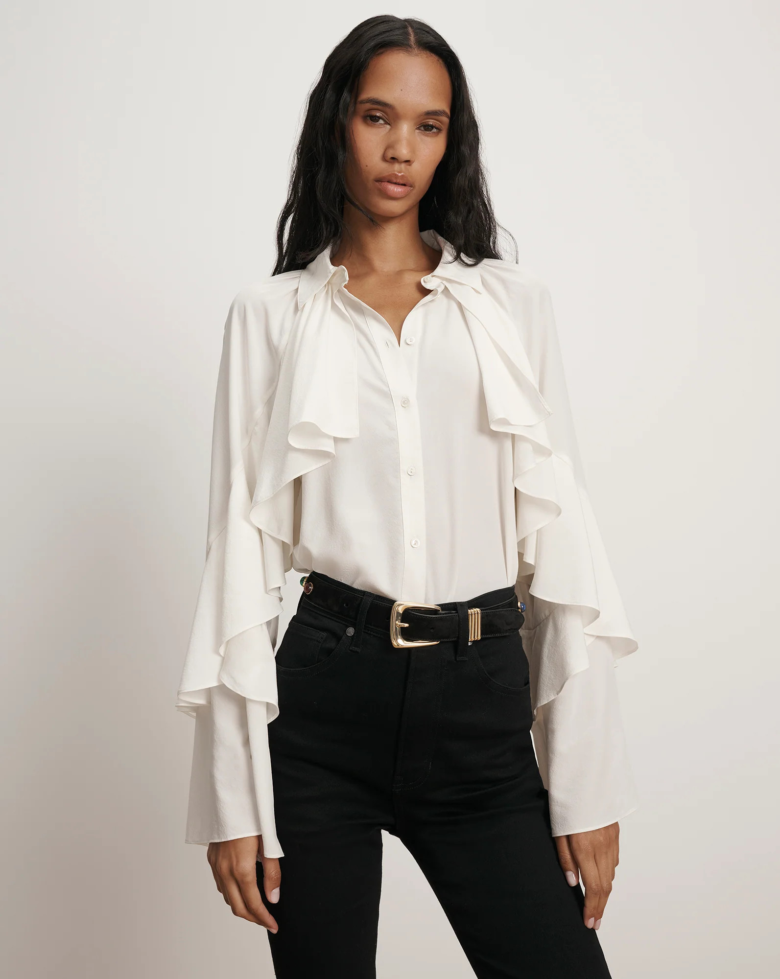 Demaris Ruffled Button-Down Blouse | Veronica Beard