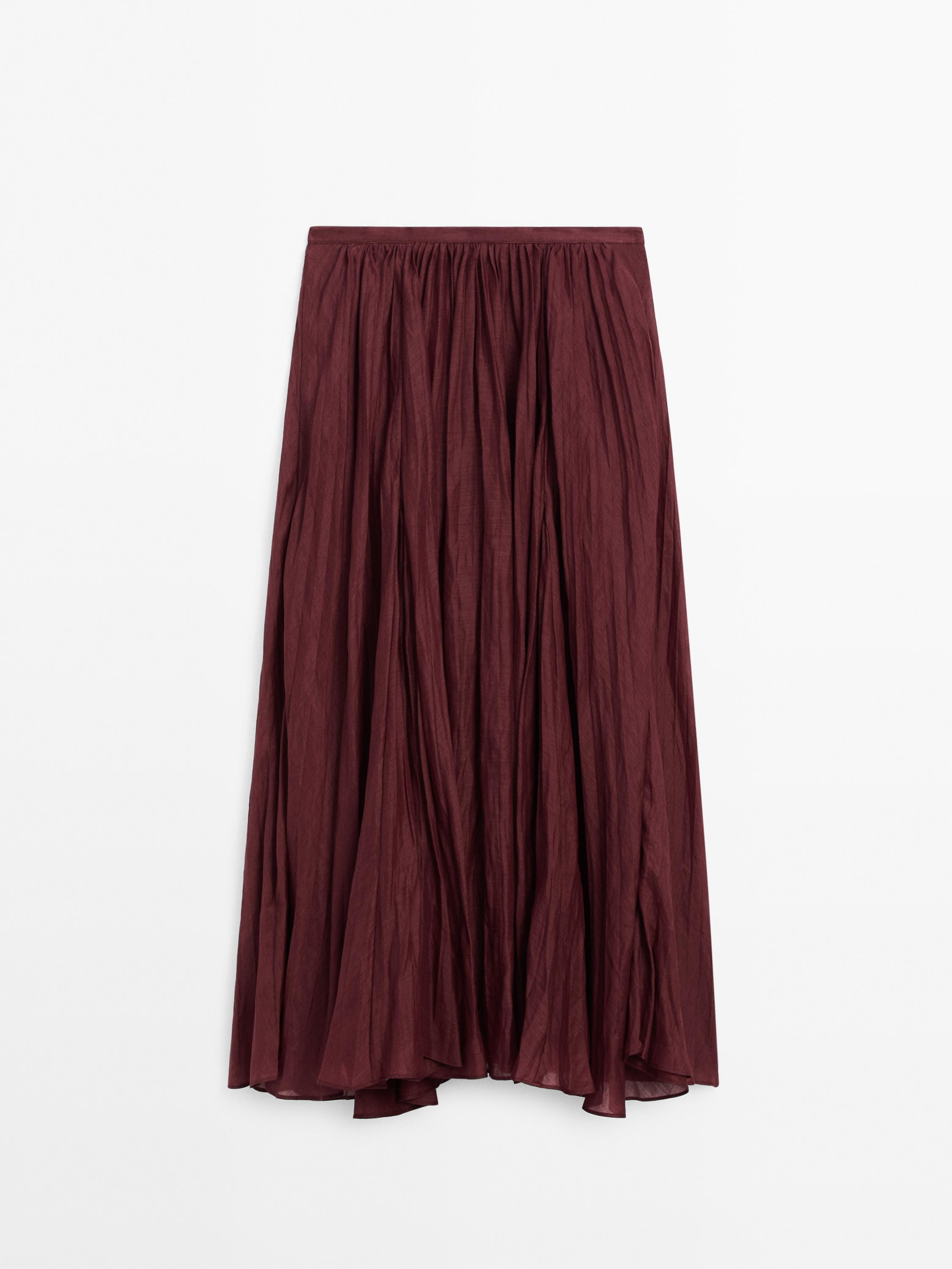 Pleated ramie midi skirt | Massimo Dutti US