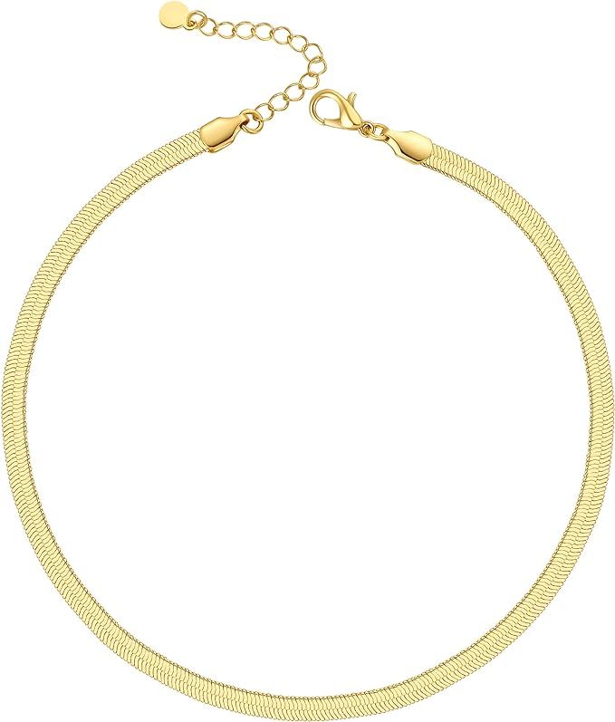 NUZON 14K Gold Plated Dainty Choker Necklace for Women Girls | Snake Chain, Cuban Link, Paperclip... | Amazon (US)