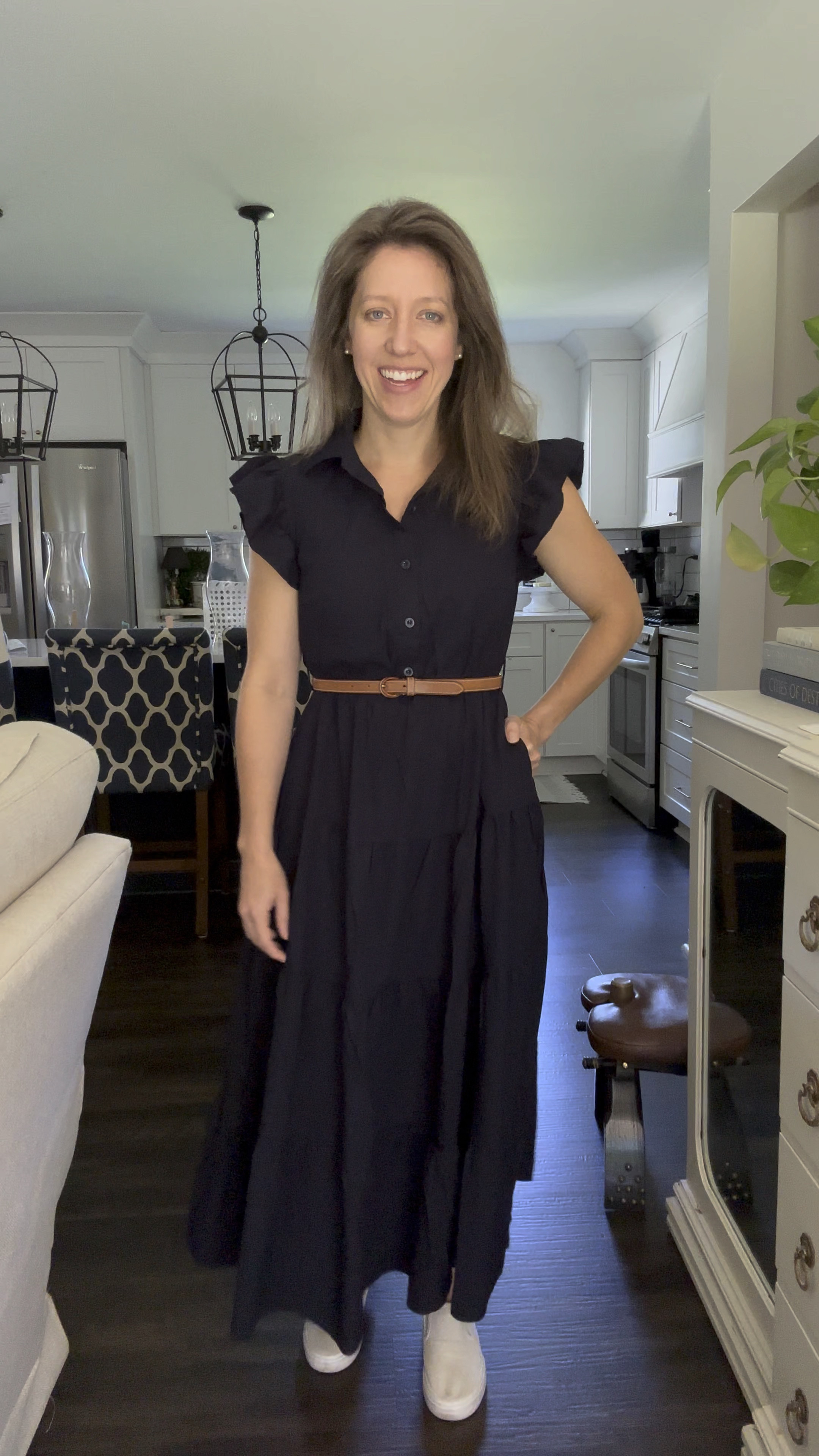Amazon dress review 

Wearing a S • runs TTS
Color: Navy (love the other color options) 
Belted 
Functional buttons down to the waist 
Love the flutter sleeve 

Not hot and not clingy! 
Very attractive silhouette 
5’3” for reference length 

#LTKFindsUnder50 #LTKStyleTip #LTKWorkwear