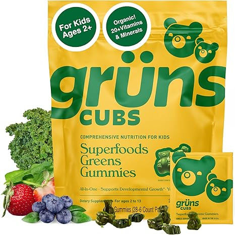 Gruns Multivitamin for Kids, Super Greens Gummies, Superfood Gummy Bears with 20+ Vitamins & Mine... | Amazon (US)