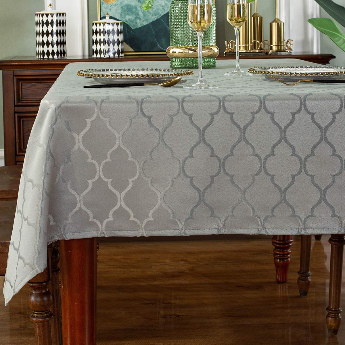 Jacquard Tablecloth Flower Pattern Polyester Table Cloth Spill Proof Dust-Proof Wrinkle Resistant... | Amazon (US)