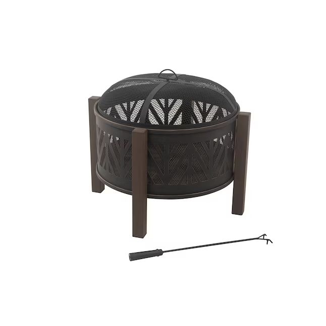 Style Selections  31-in W Black with Golden Brush Steel Wood-Burning Fire Pit | Lowe's