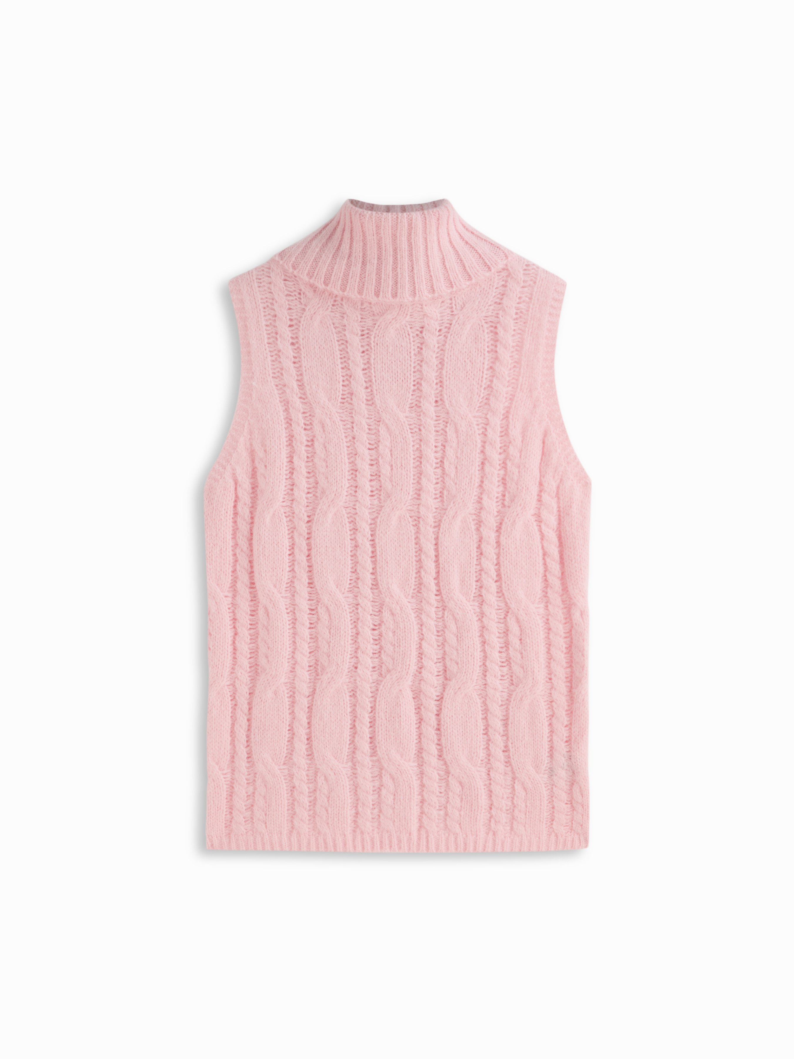 Knit Fabric Cable Knit High Neck Oversize Longline Vest For Daily Casual | Cider