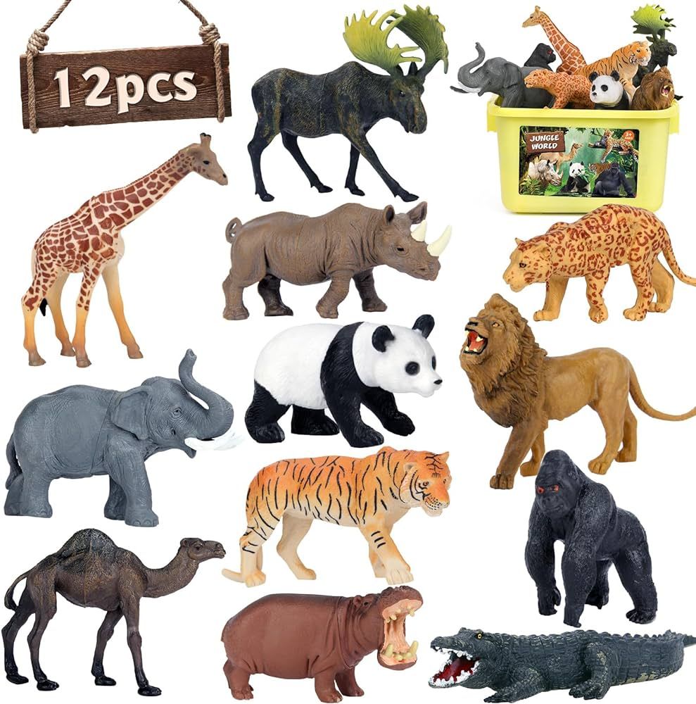 Safari Animal Toys Figures, 12 PCS Realistic Jumbo Wild Jungle Animals Figurines, Large African Z... | Amazon (US)