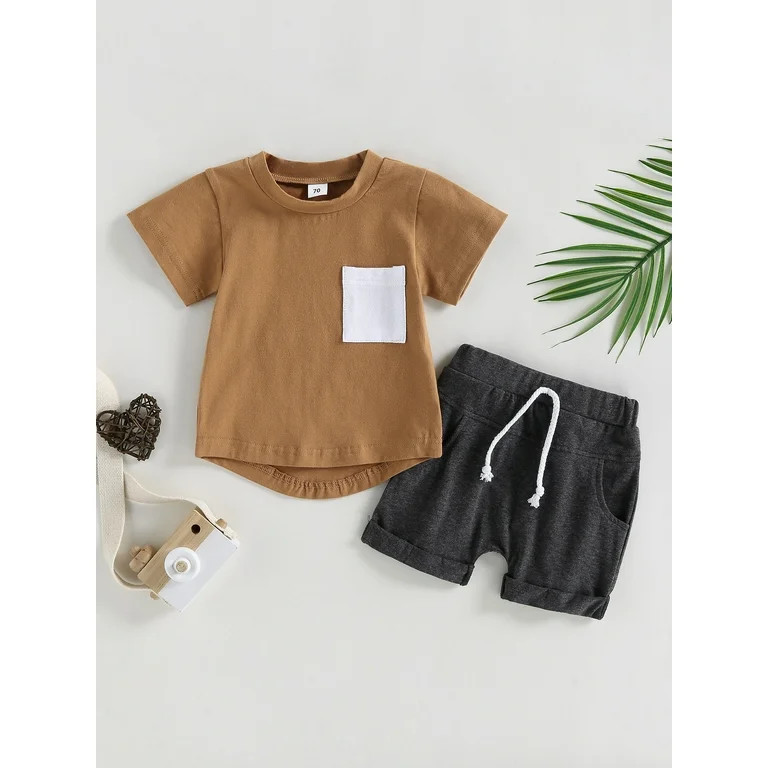 Suanret 2Pcs Toddler Baby Boys Shorts Sets Short Sleeve T-shirt Elastic Waist Shorts Summer Outfi... | Walmart (US)