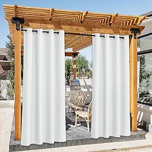 NICETOWN Winter White Outdoor Curtains 2 Panels for Patio Waterproof W55 x L108, Stainless Steel ... | Amazon (US)