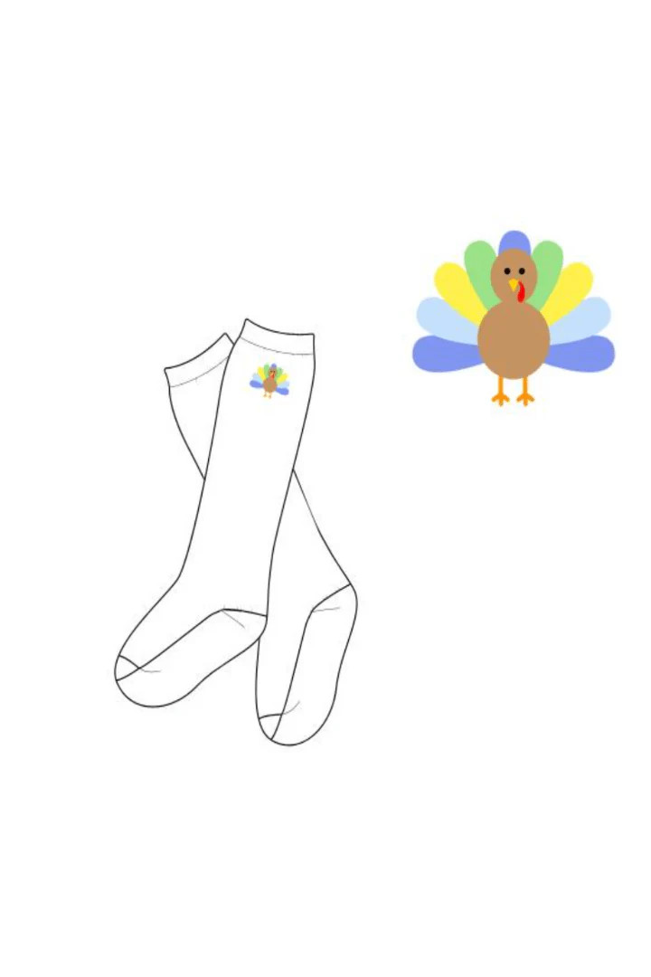 Embroidered Blue Turkey Socks | The Smocked Flamingo