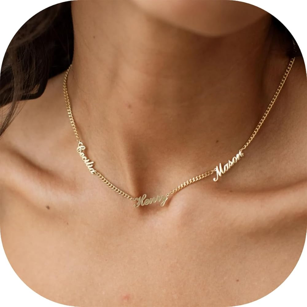 Personalized Name Necklace with Curb Chain,18K Gold Plated Handmade Personalized Necklace with Ki... | Amazon (US)